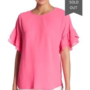 NWOT | PLIEONE Ruffle Sleeve Top | Bright Pink